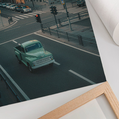 Art print Tenement houses retro car sunset atmosphere