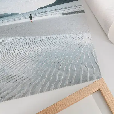 Decorative poster a morning beach scene with waves and fine sand