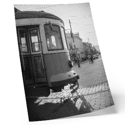 Art print Black and white tram in the city center