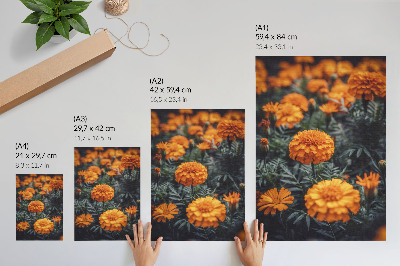 Premium wall art Orange flowers green leaves classic