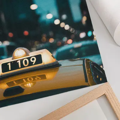 Decorative poster night city taxi with blurred dynamic lights