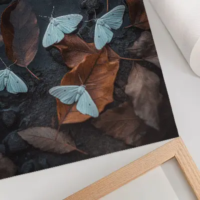 Butterflies against a background of leaves in autumn shades poster