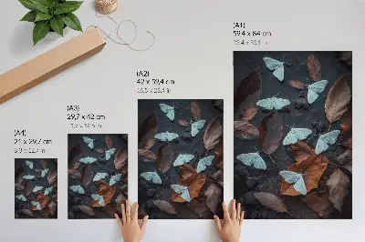 Butterflies against a background of leaves in autumn shades poster