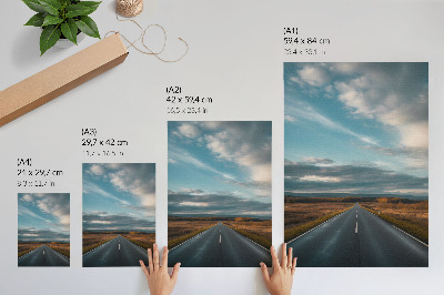 Decorative poster A road through the autumn plain under a blue sky