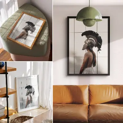 Premium wall art figure in a helmet in a classic realistic style