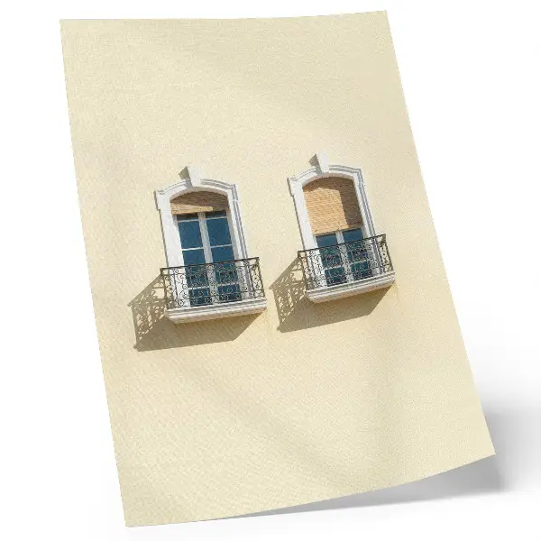 Premium wall art cream facade with black and white windows in a classic style