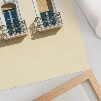 Premium wall art cream facade with black and white windows in a classic style