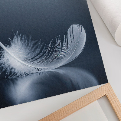 Poster White feather on a gray background, peace and harmony