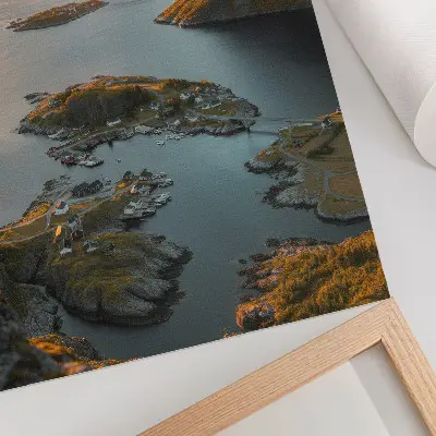 Sunset mountains seaside village art print 