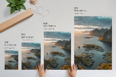 Art print Sunset mountains seaside village