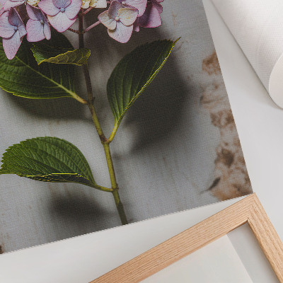 Decorative poster Pink hydrangea green leaves rustic background