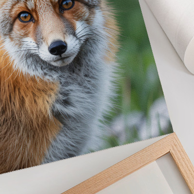 Poster Fox portrait, warm shades, green background