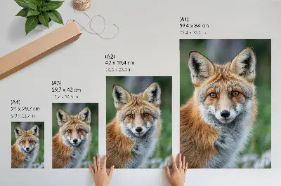 Fox portrait poster with warm shades on a green background