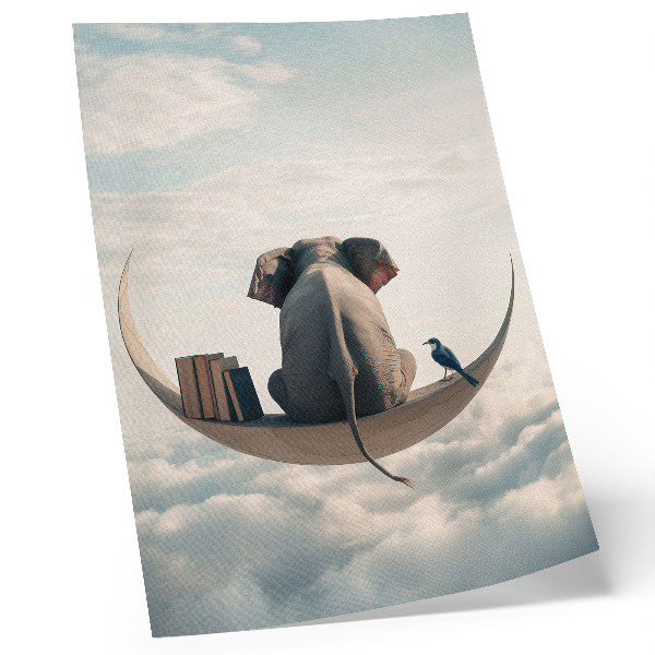 Premium wall art Elephant on a crescent moon with books in the clouds