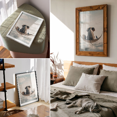 Premium wall art Elephant on a crescent moon with books in the clouds