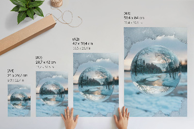 Decorative poster Winter landscape with blue reflections of trees