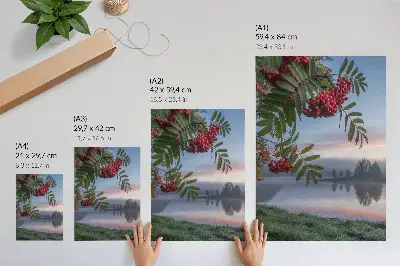 Art print lake in the morning with delicate rowan fog