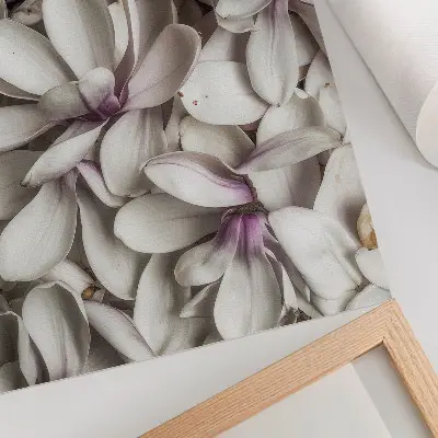 Decorative poster white petals with a purple floral nature pattern