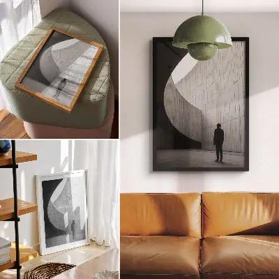 Premium wall art curved architecture in monochromatic tones