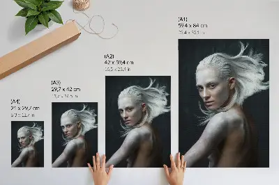 Decorative poster featuring a delicate white hair focus on a dark background