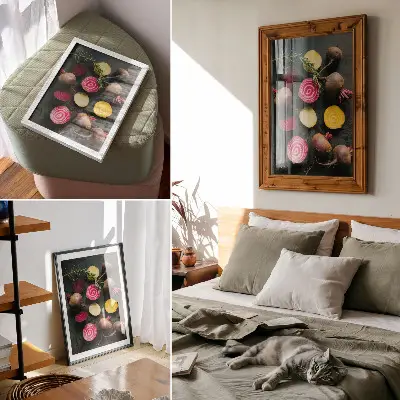 Premium wall art beetroot and rosemary in warm natural shades