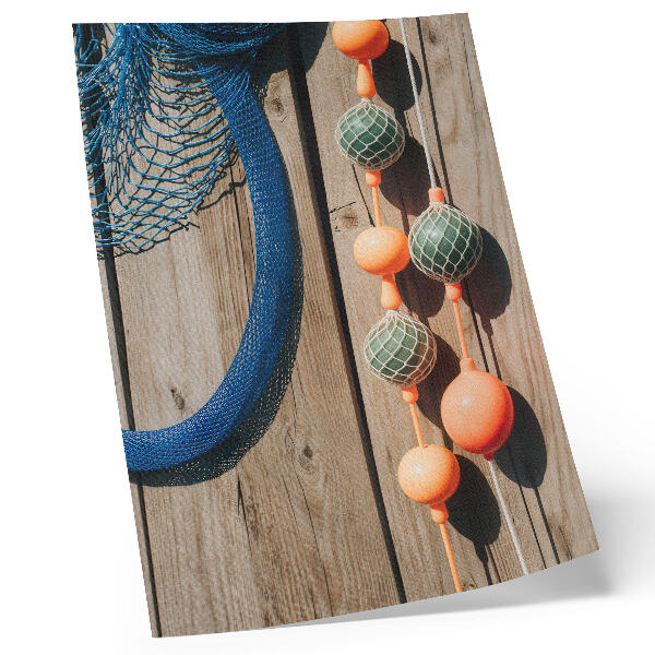 Decorative poster colorful buoys on a wooden wall with sea accents