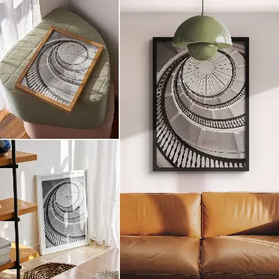 Poster black and white modern elegant spiral staircase