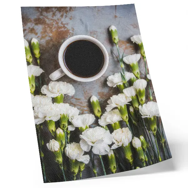 Art print a cup of coffee and white carnations