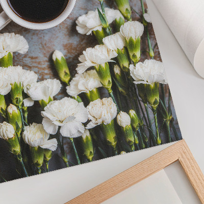 Art print A cup of coffee and white carnation flowers