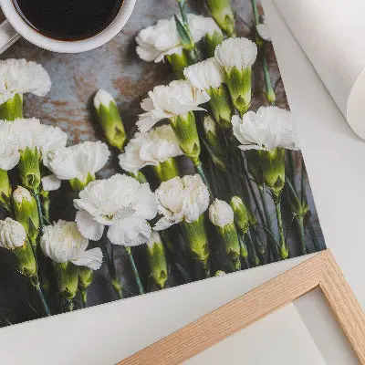 Art print a cup of coffee and white carnations