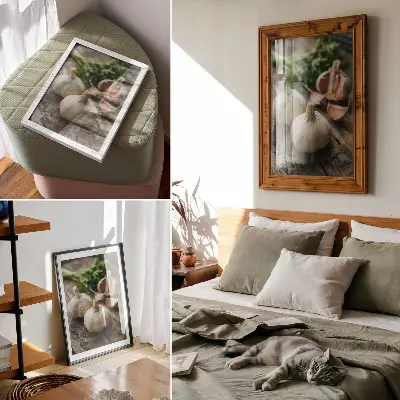 Garlic on wood poster with a rustic and authentic nature atmosphere