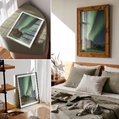 Premium wall art magical sky with green lights over impressive mountains