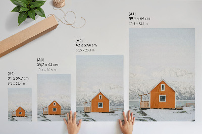 Decorative poster Orange house snowy mountains minimalist frame