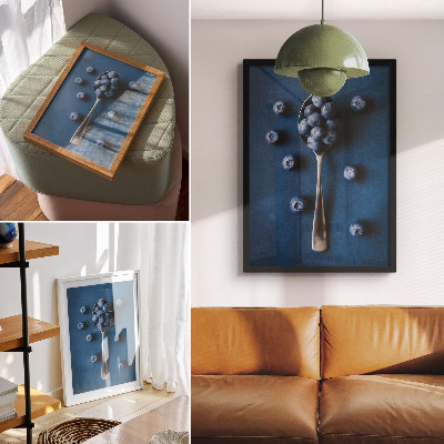 Premium wall art Blueberries on a spoon on a blue background, elegance