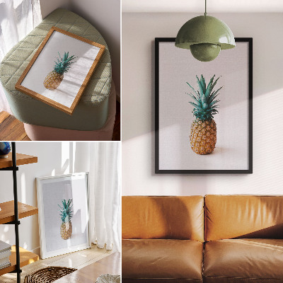 Decorative poster Pineapple with turquoise leaves on a white background