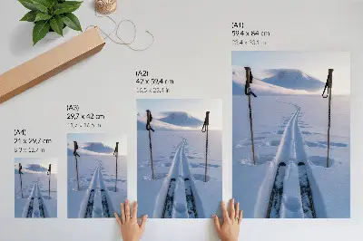 Poster white mountain silhouette against a snowy sky