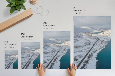 Art print Snowy landscape minimalism blue water
