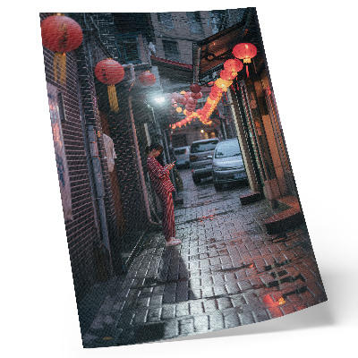 Decorative poster City street lanterns evening atmosphere