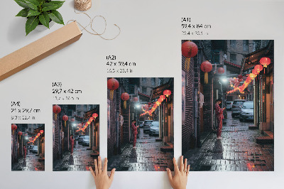 Decorative poster City street lanterns evening atmosphere