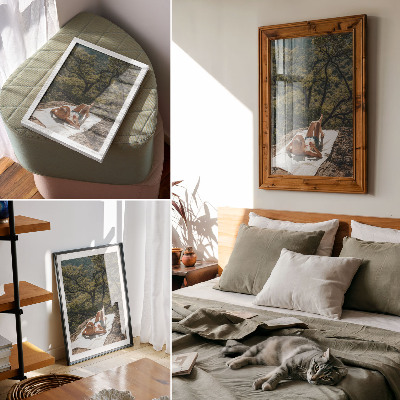 Premium wall art Relaxing on a rock green trees hat nature