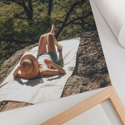 Premium wall art Relaxing on a rock green trees hat nature