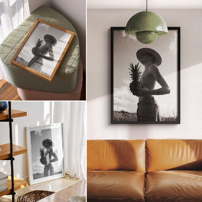 Poster Monochrome figure hat pineapple field