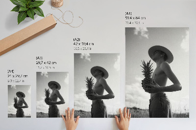 Poster Monochrome figure hat pineapple field