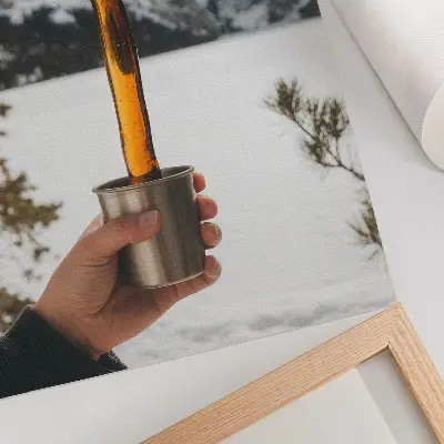 Art print mountains and snow in amber tones