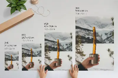 Art print mountains and snow in amber tones