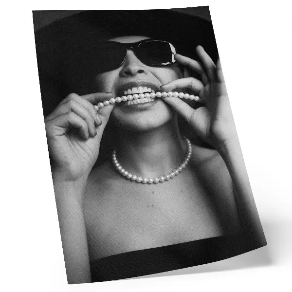 Decorative poster black and white glamour style pearls with contrast glasses