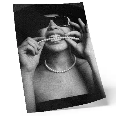 Decorative poster black and white glamour style pearls with contrast glasses