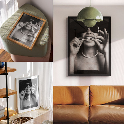 Decorative poster Black and white glamour style pearls contrast glasses