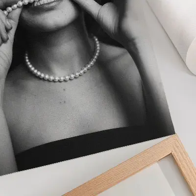 Decorative poster black and white glamour style pearls with contrast glasses