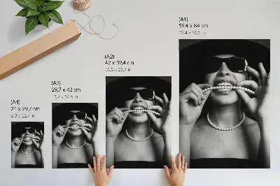 Decorative poster black and white glamour style pearls with contrast glasses
